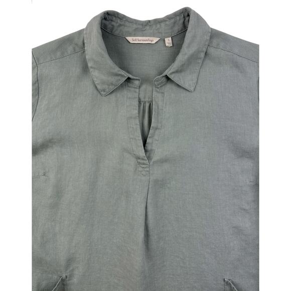 Soft Surroundings Top 100% Linen Womens Large Green Popover Blouse Langenlook - Picture 4 of 10